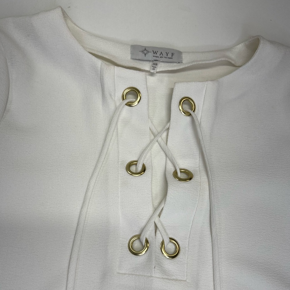 WAYF Ivory Lace Up Short Sleeve Blouse Top Size XS - Picture 2 of 8